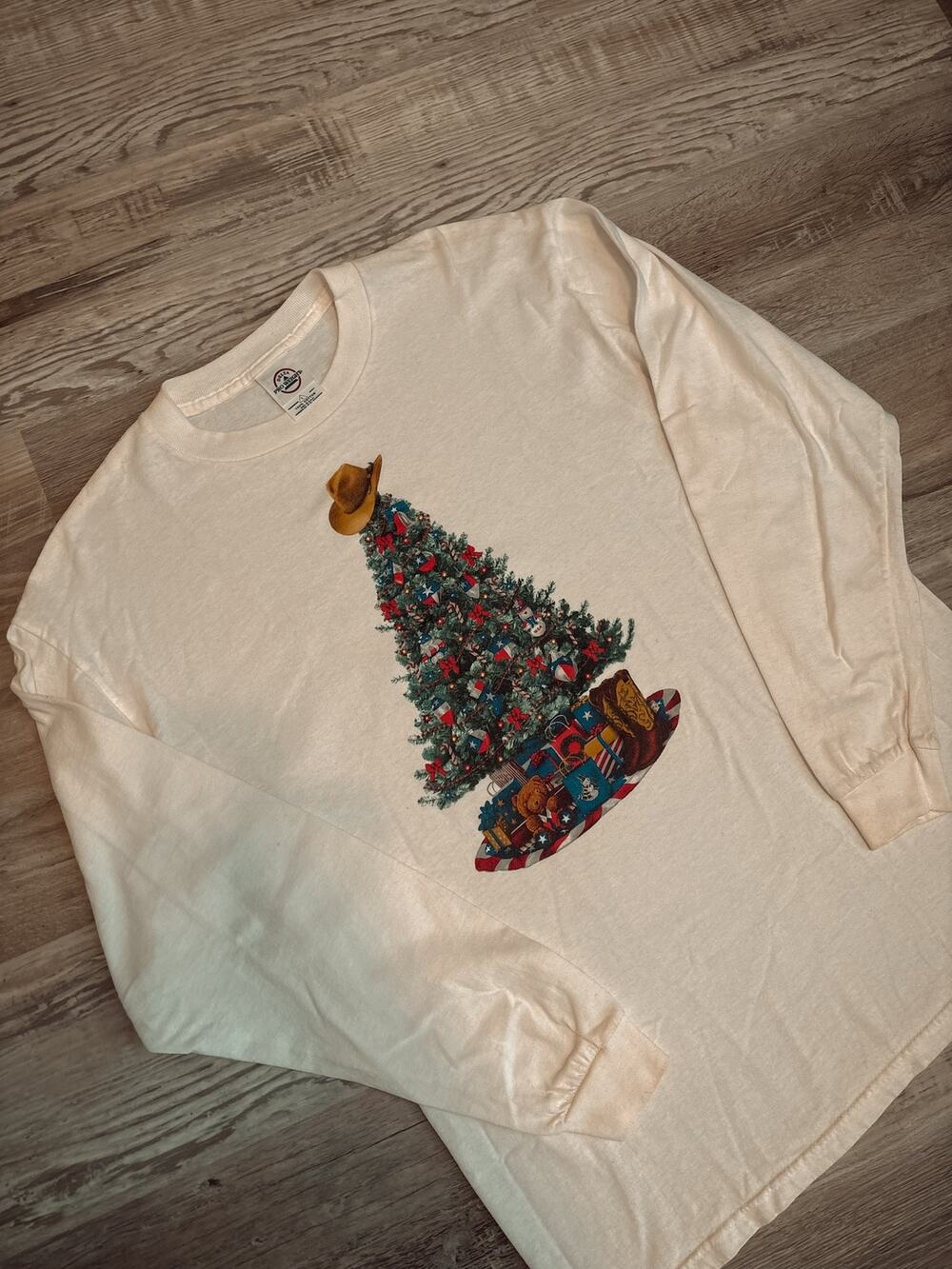 vintage texas cowboy christmas tree long sleeve tee